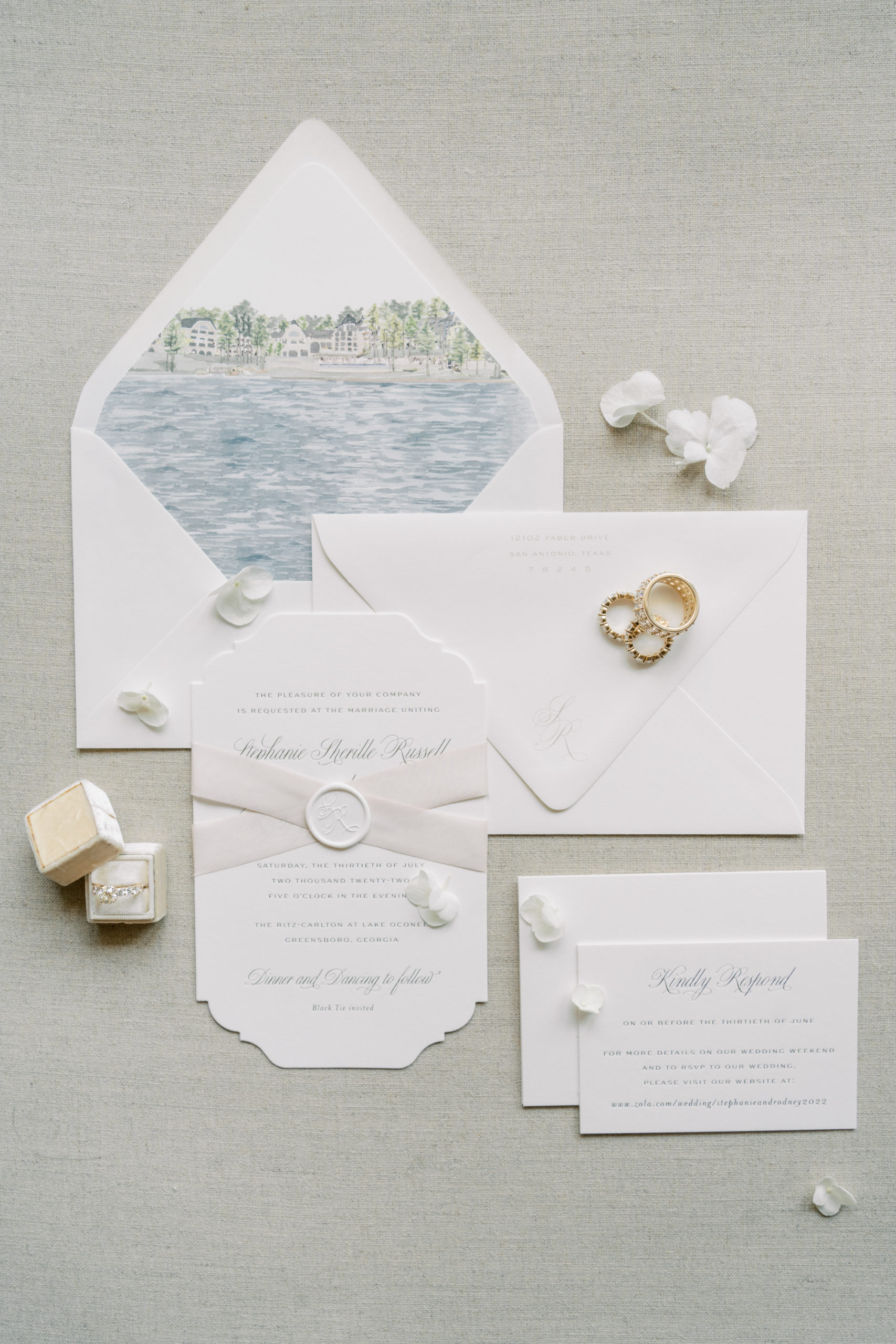 wedding stationery flat lay, georgia wedding, los angeles photographer, fine art film wedding photographer, atlanta wedding, The Ritz-Carlton Reynolds Lake Oconee wedding resort, Hannah Forsberg www.hannahforsberg.com, destination wedding photographer, Atlanta wedding photographer