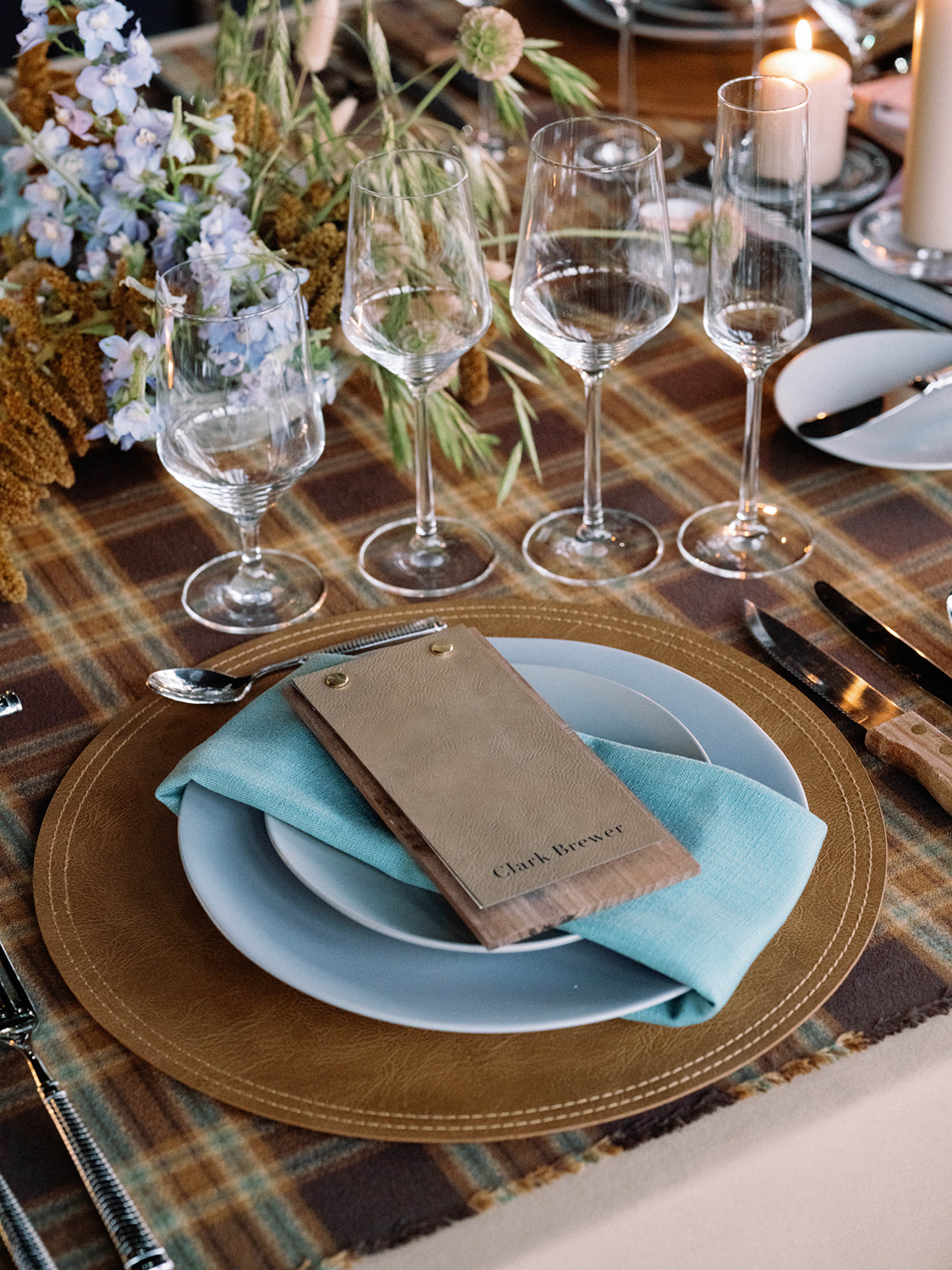 reception dinner plaid design tablecloth