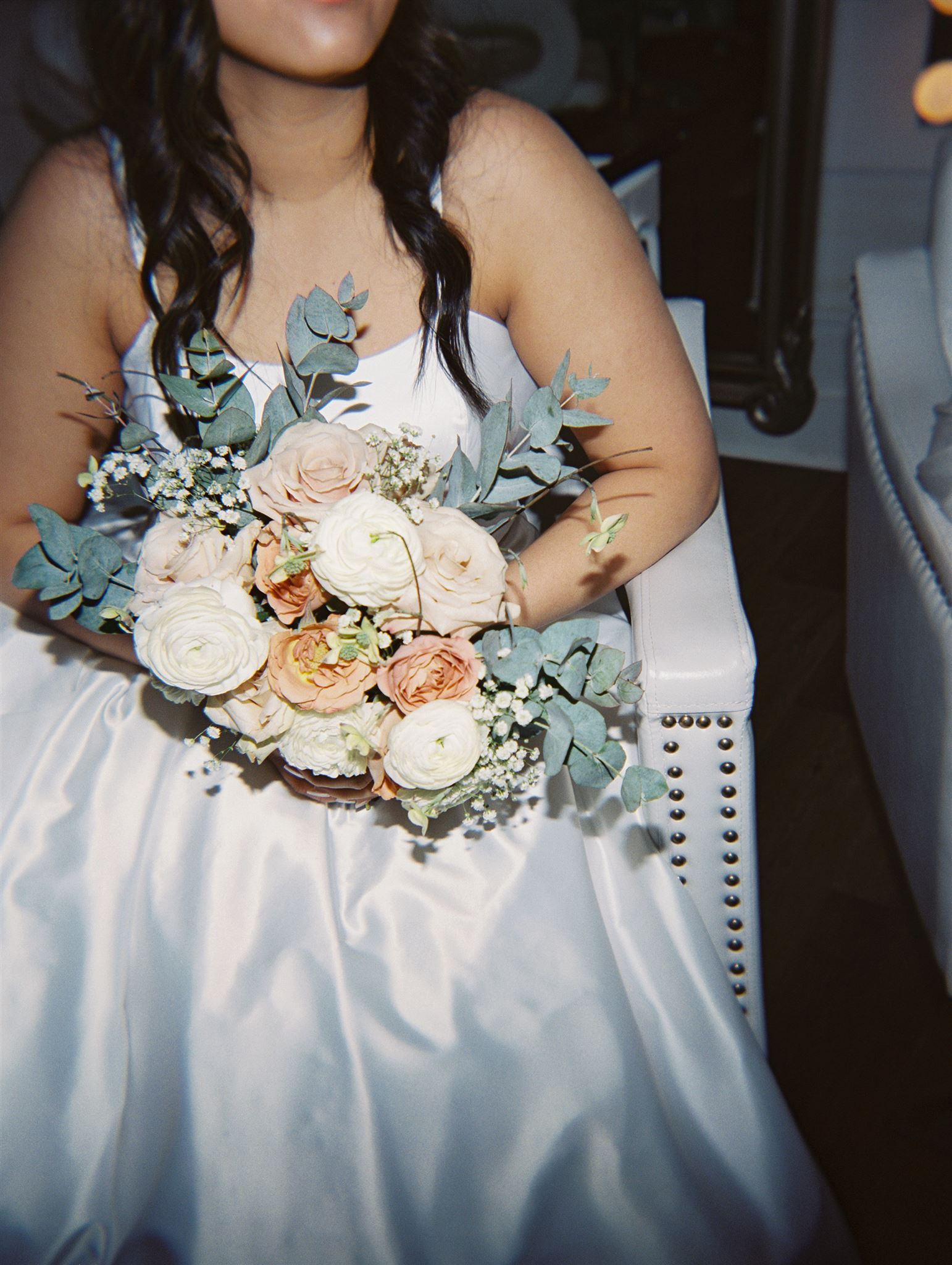 bridesmaids bouquet with peach and greenery Circle B Event Venue Wedding by Hannah Forsberg Fine art destination photography atlanta georgia