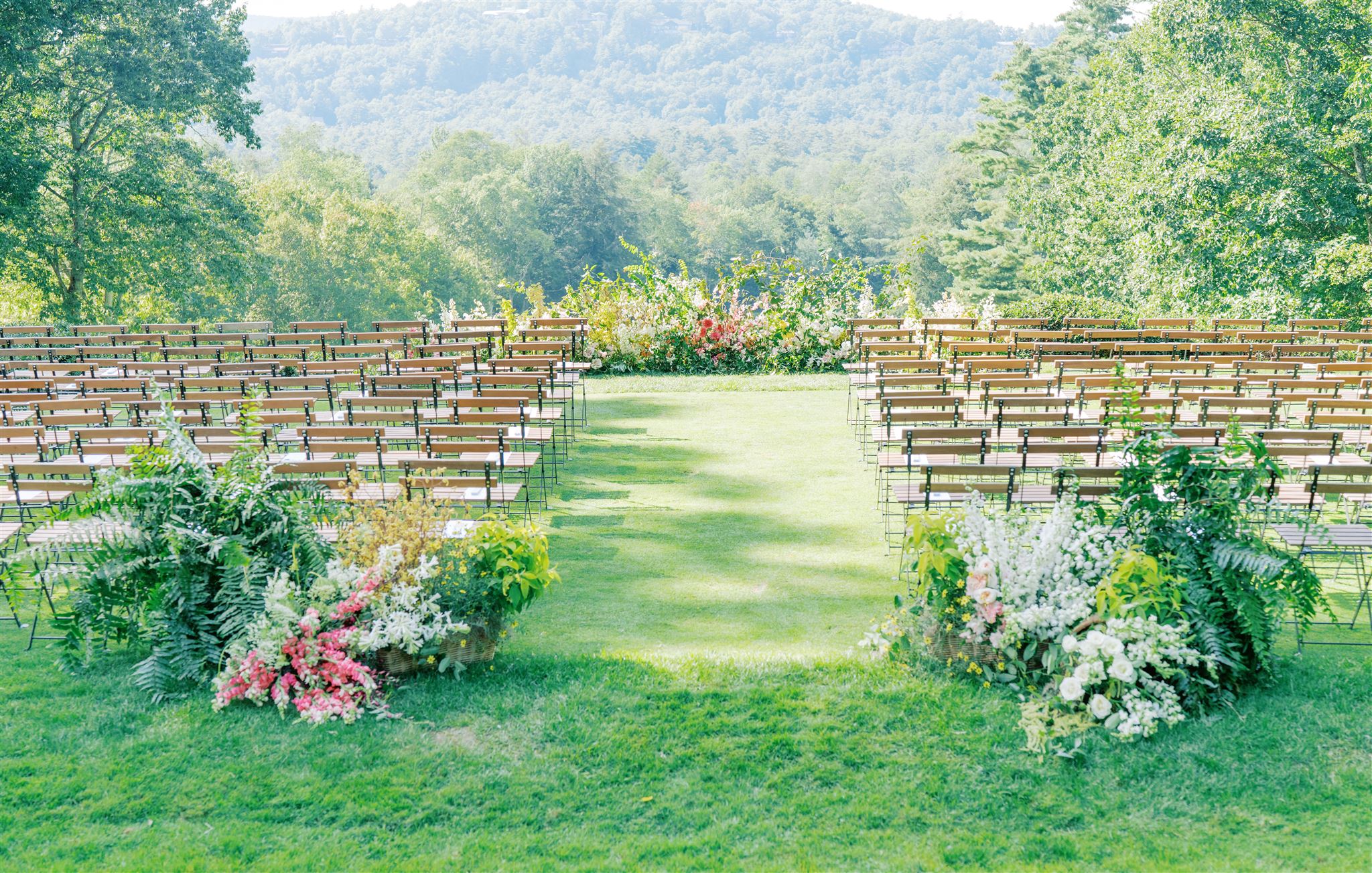 Highlands North Carolina Country Club Wedding Colorful Summer Aisle