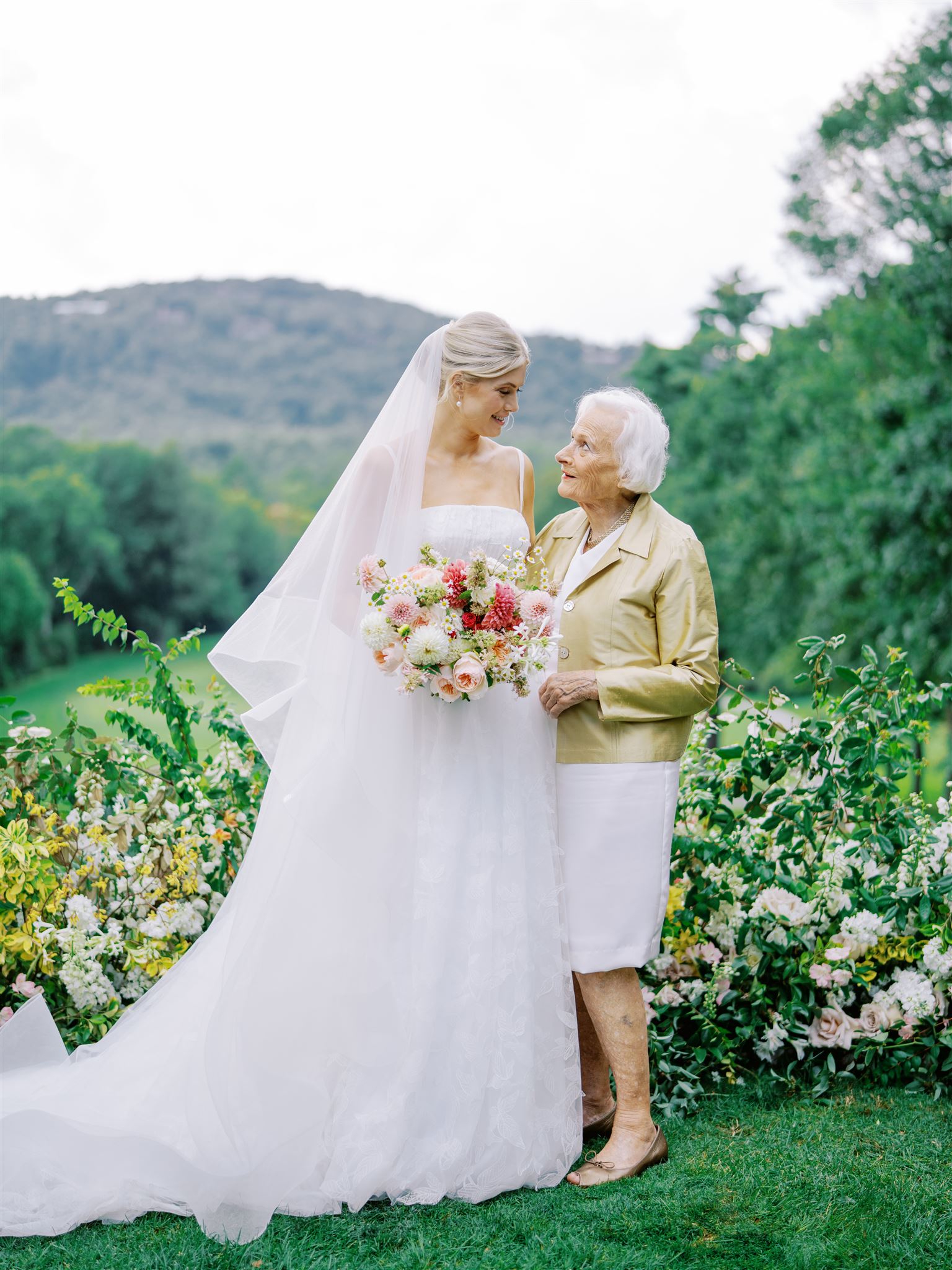 Bride and grandmother portrait Highlands North Carolina Country Club Wedding Colorful Summer