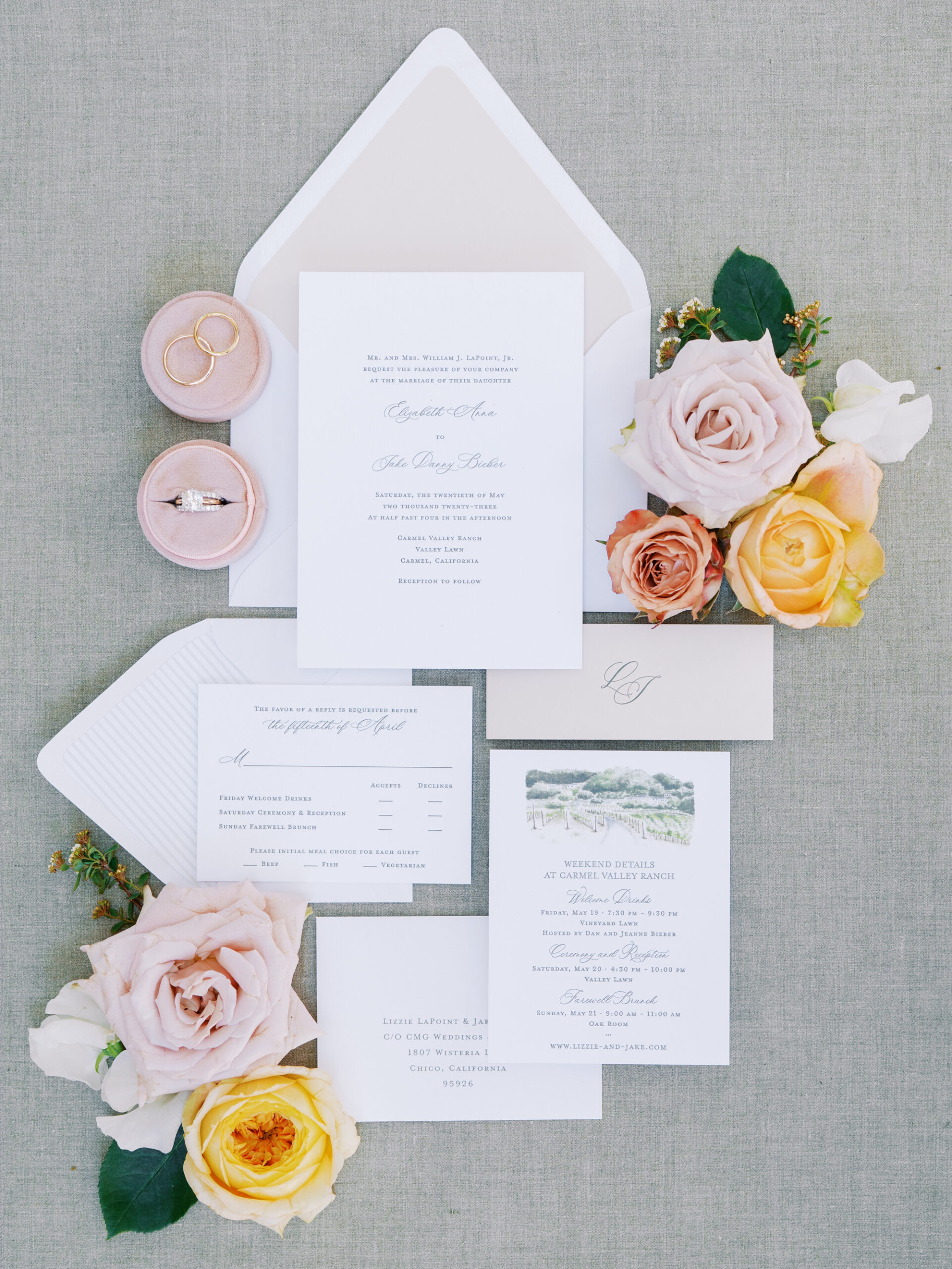 Carmel Valley Ranch Wedding invitation 